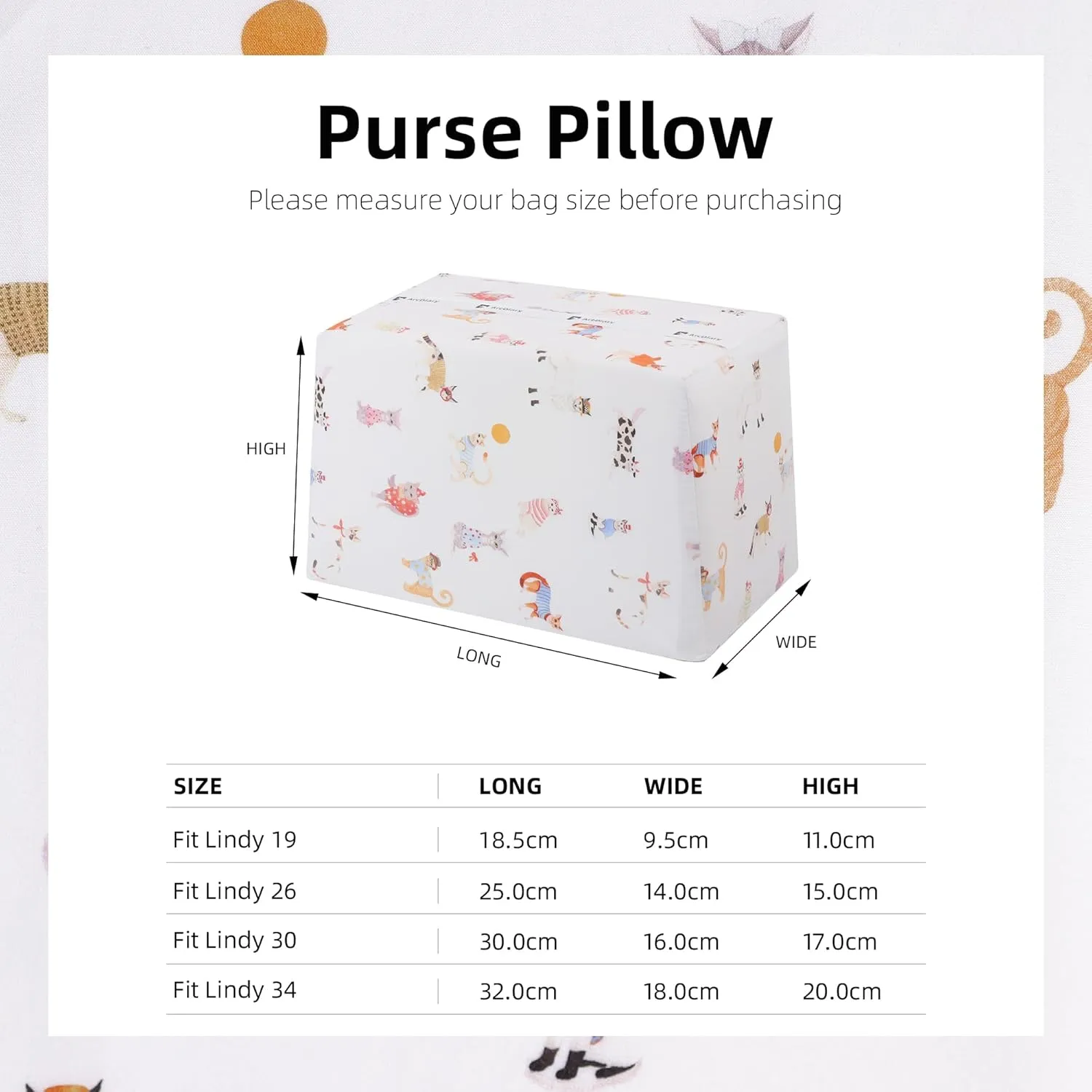 Purse Pillow Insert for Lindy 19/26/30/34 bags, Soft Memory Foam Bag Pillow, Luxury Handbag Tote Shaper(Lindy26,Cat Paradise)