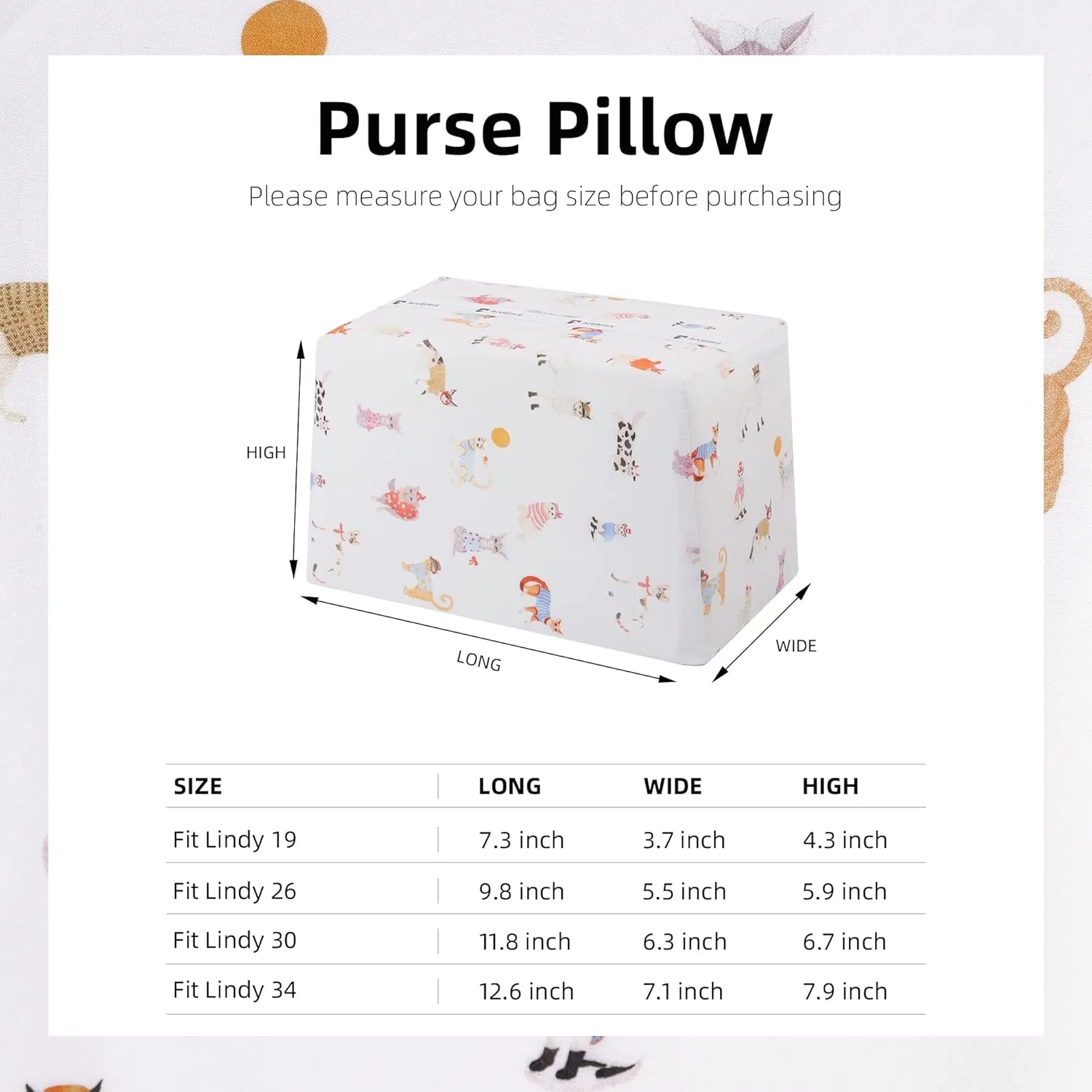 Purse Pillow Insert for Lindy 19/26/30/34 bags, Soft Memory Foam Bag Pillow, Luxury Handbag Tote Shaper(Lindy26,Cat Paradise)