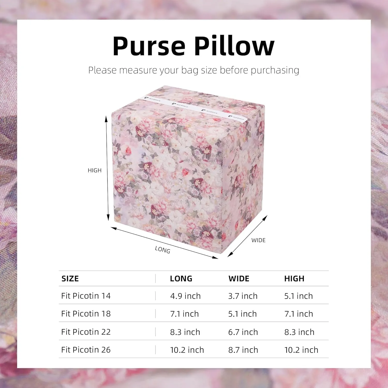 Purse Pillow Insert for Picotin 18/22/26 bags, Soft Memory Foam Bag Pillow, Luxury Handbag Tote Shaper (PC18,Kaleidoscope)