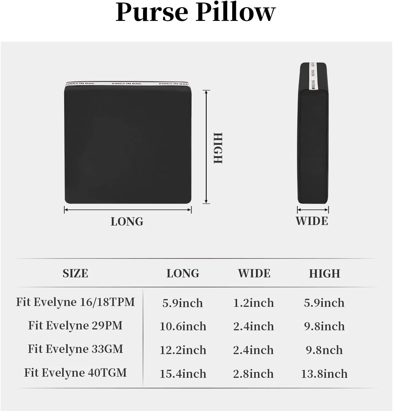 Purse Shaper Insert for Hermes Evelyne GM, Handbag Shaper Pillow Fits Evelyne Bags, Soft Silky Surface with Memory Foam Inner without Overfull(Black, Evelyne GM)