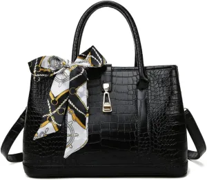 Purses and Handbags for Women Crocodile Pattern Shoulder Tote Bags Top Handle Satchel with Bowknot