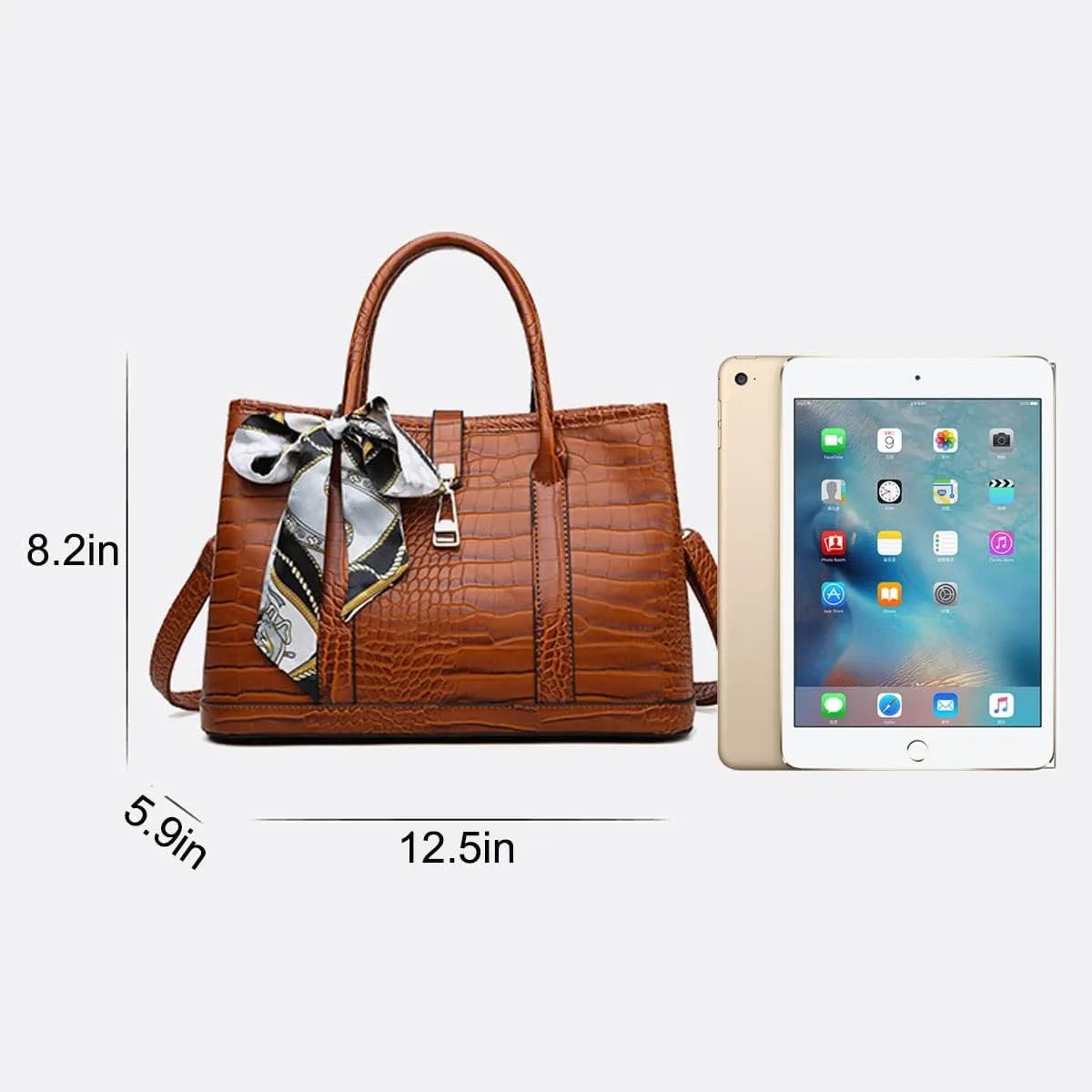 Purses and Handbags for Women Crocodile Pattern Shoulder Tote Bags Top Handle Satchel with Bowknot