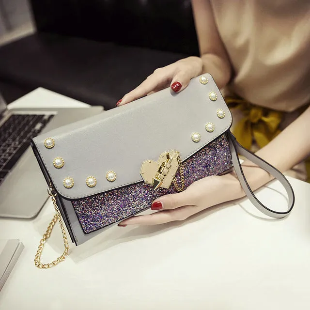 QIAOBAO Evening Bags Women Clutch Bags Evening Clutch Bags Wedding Bridal Handbag Pearl Beaded Handbags Fashion Rhinestone Bags