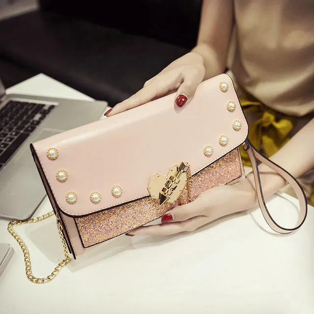 QIAOBAO Evening Bags Women Clutch Bags Evening Clutch Bags Wedding Bridal Handbag Pearl Beaded Handbags Fashion Rhinestone Bags