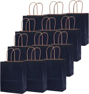 qiqee 60 pcs Kraft Bags with Handles 7.6"x4.75"x10.5" Medium Gift Paper Bags Navy Blue Solid Color Bags