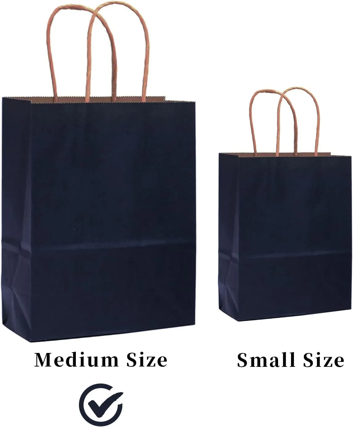 qiqee 60 pcs Kraft Bags with Handles 7.6"x4.75"x10.5" Medium Gift Paper Bags Navy Blue Solid Color Bags