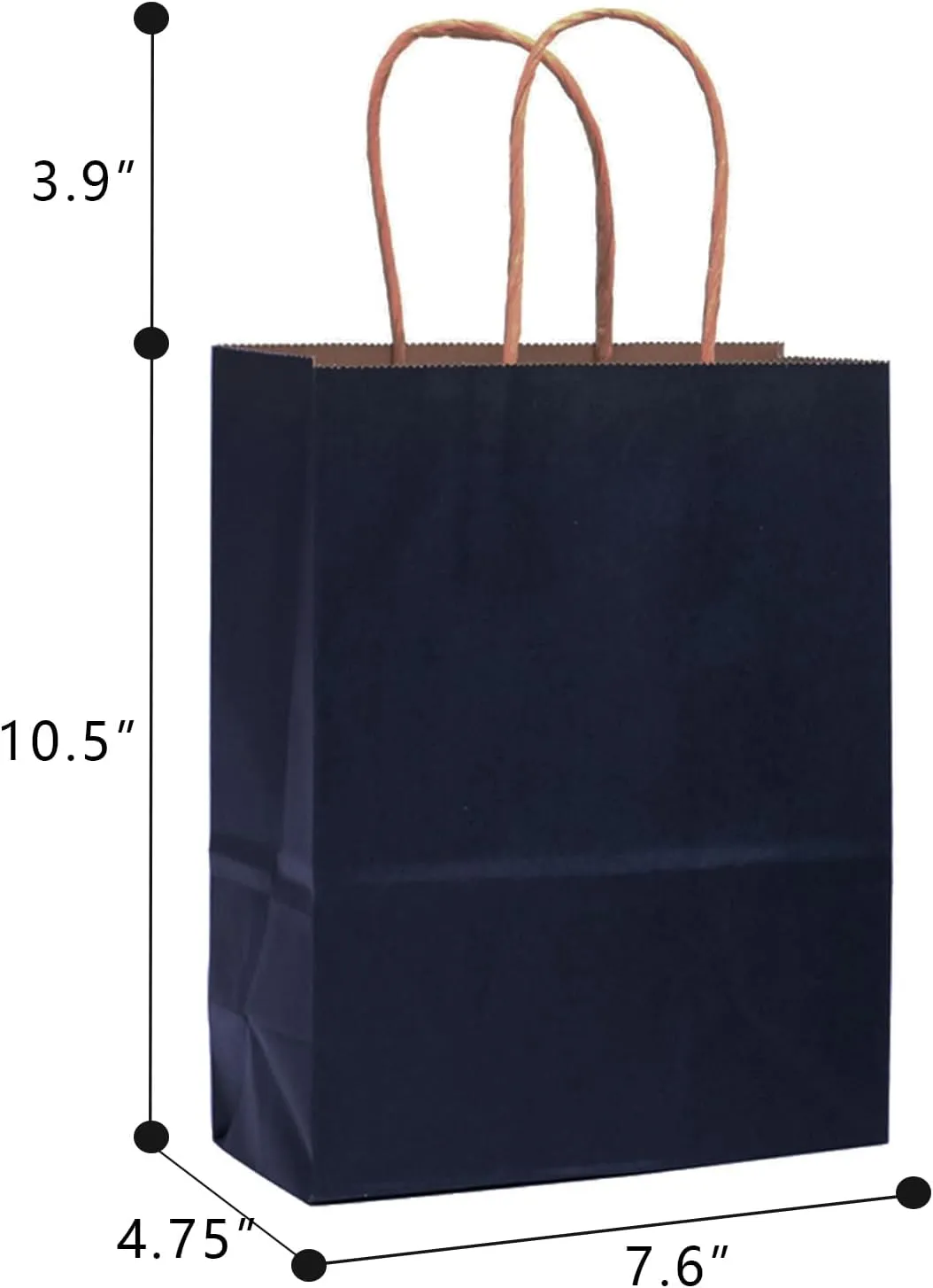 qiqee 60 pcs Kraft Bags with Handles 7.6"x4.75"x10.5" Medium Gift Paper Bags Navy Blue Solid Color Bags