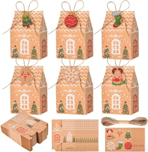 Qonmpcvu 50 Packs Christmas Candy&Cookie Boxes, Gift Wap Bags with 108PCS DIY Pattern Tags and hemp rope,Creative Small&Stickers House Shape Food Storage Wedding or Baby Shower Party Favors