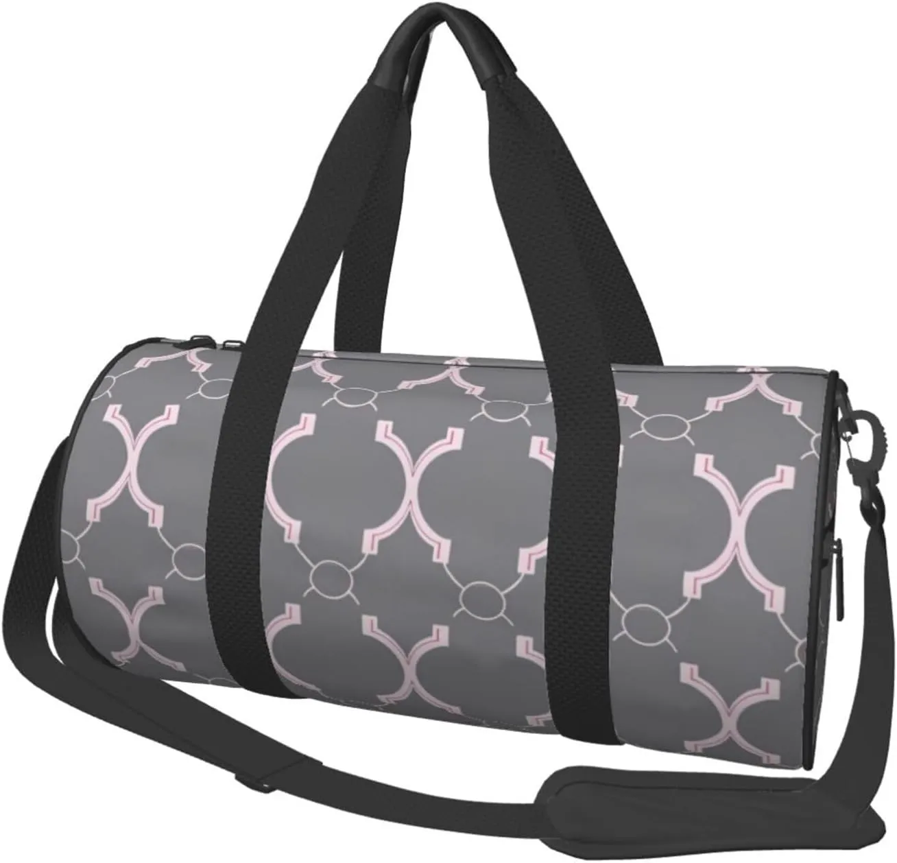 Quatrefoil Grey Printed Sports Gym Bag for Men Women Foldable Duffel Bag Carry On Weekender Bag for Travel Sports