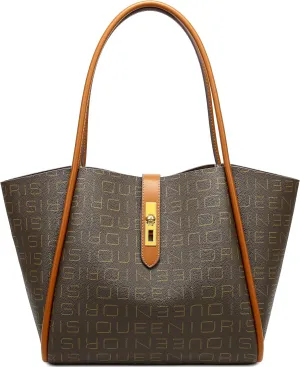 Queenoris Tote Bag for Women, Top-handle Shoulder Handbag Large Capacity Purese Designer Retro Bag with Clutch