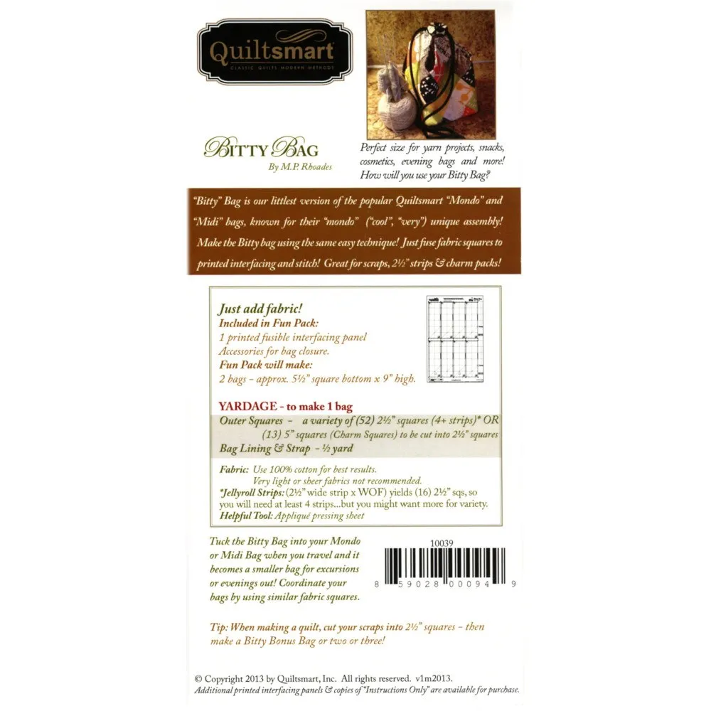 Quiltsmart Bitty Bag Pattern Kit