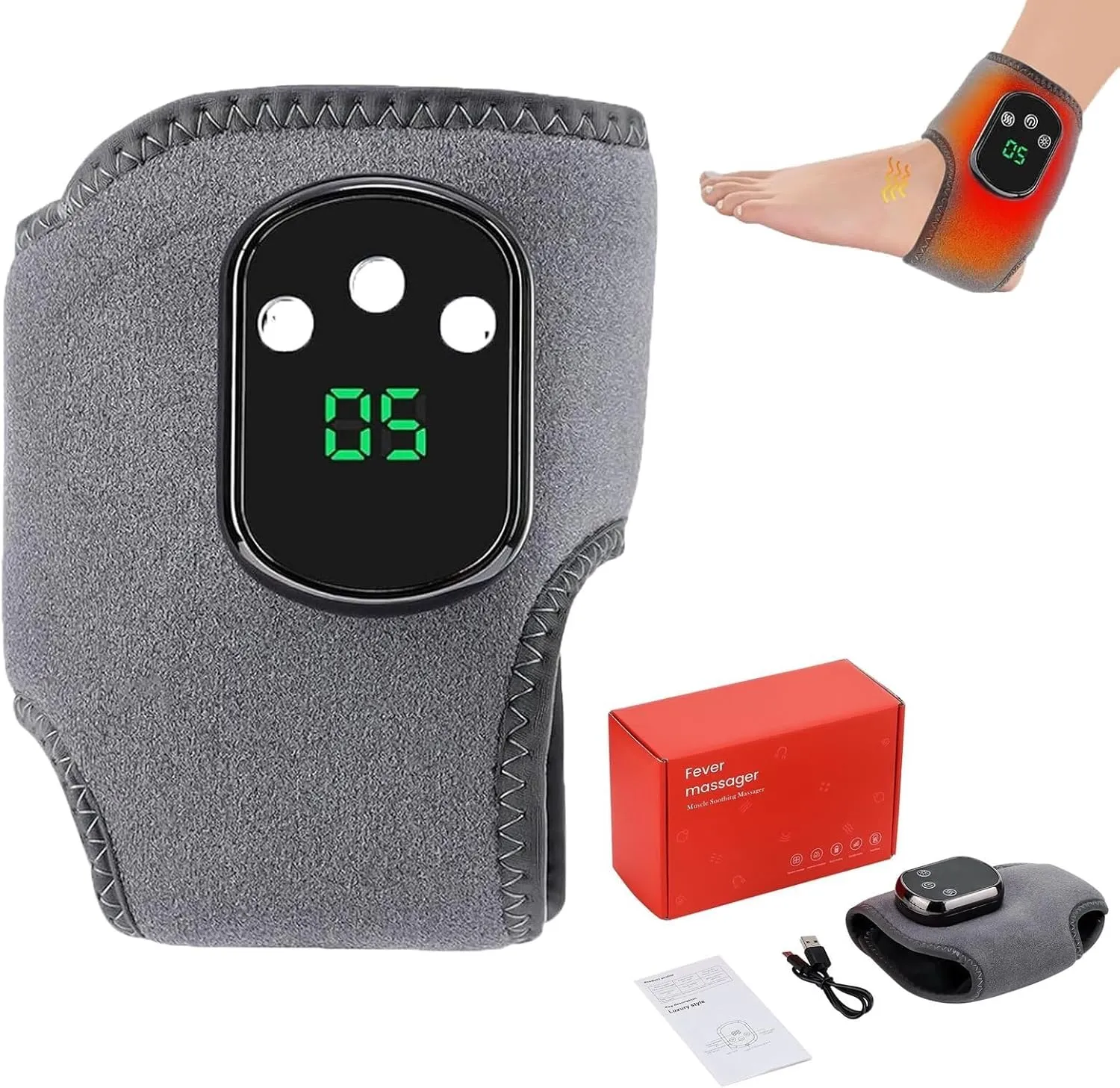 Quzimo 3-in-1 Cordless Foot Massager - Heated Ankle Wrap with 3 Vibration Modes & 5 Heat Levels for Achilles/Plantar Relief (Portable Pain Relief Design for Home/Office Use) 2PCS(1)