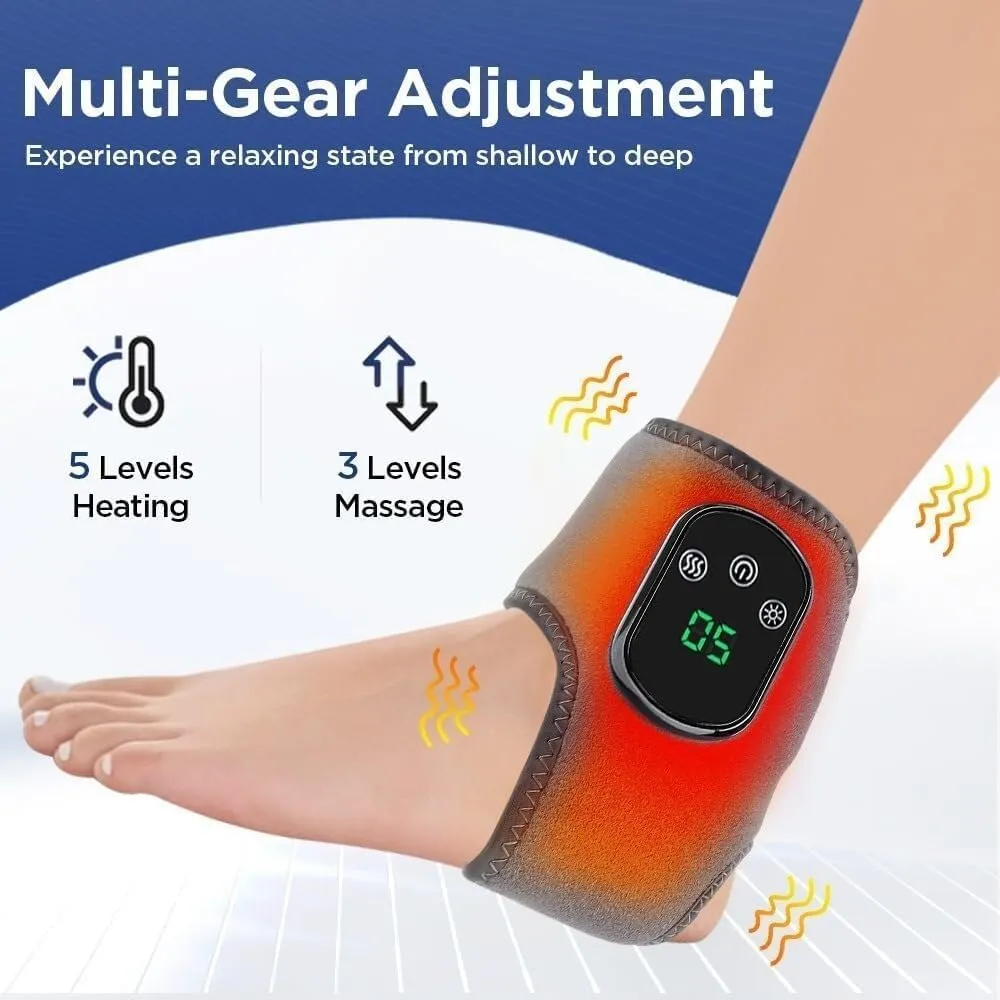 Quzimo 3-in-1 Cordless Foot Massager - Heated Ankle Wrap with 3 Vibration Modes & 5 Heat Levels for Achilles/Plantar Relief (Portable Pain Relief Design for Home/Office Use) 2PCS(1)
