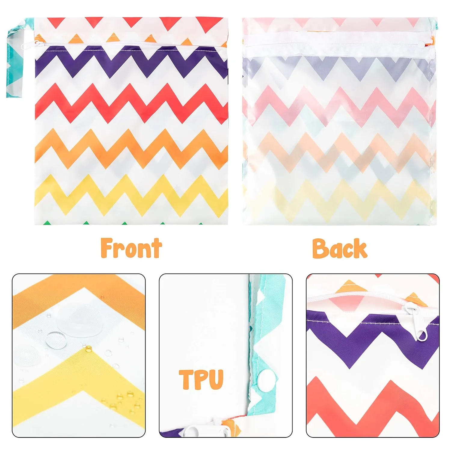 R HORSE 5Pcs Baby Cloth Diaper Wet Dry Bags with 2 Zippered Pockets Waterproof Reusable Travel Beach Pool Bag with Stripe Pattern (3 Sizes)
