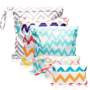 R HORSE 5Pcs Baby Cloth Diaper Wet Dry Bags with 2 Zippered Pockets Waterproof Reusable Travel Beach Pool Bag with Stripe Pattern (3 Sizes)