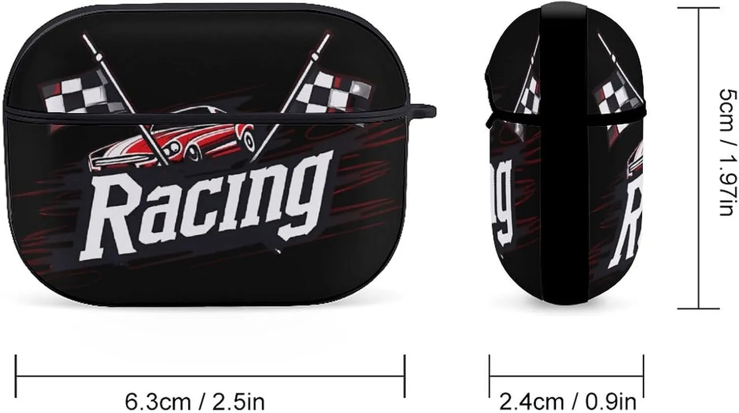 Race Car with Checkered Flag Funny Hard Case Compatible with Airpods Pro Earbuds Headset Cover Protective Storage Bag for Men Women