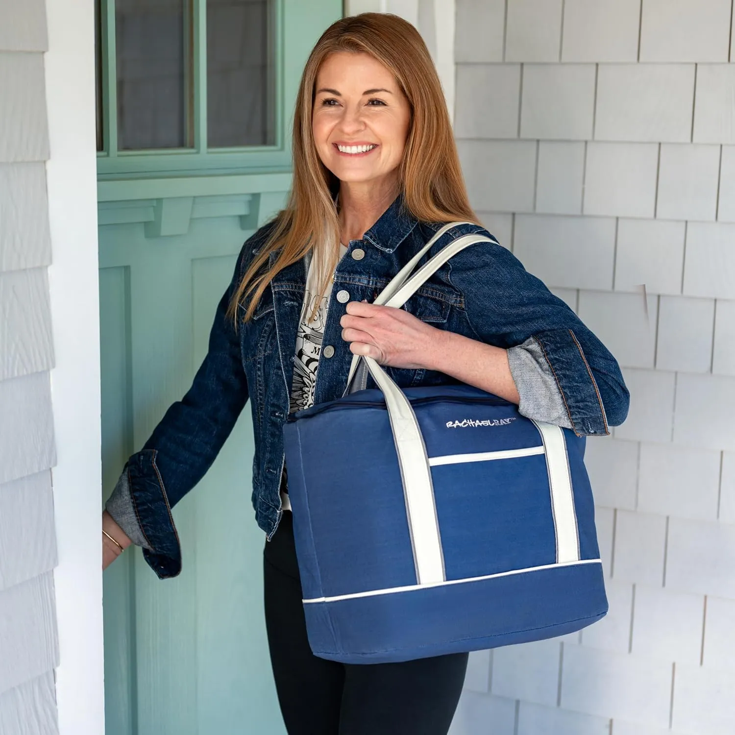 Rachael Ray Soft Reusable Insulated Canvas Grocery Tote Bag, Navy