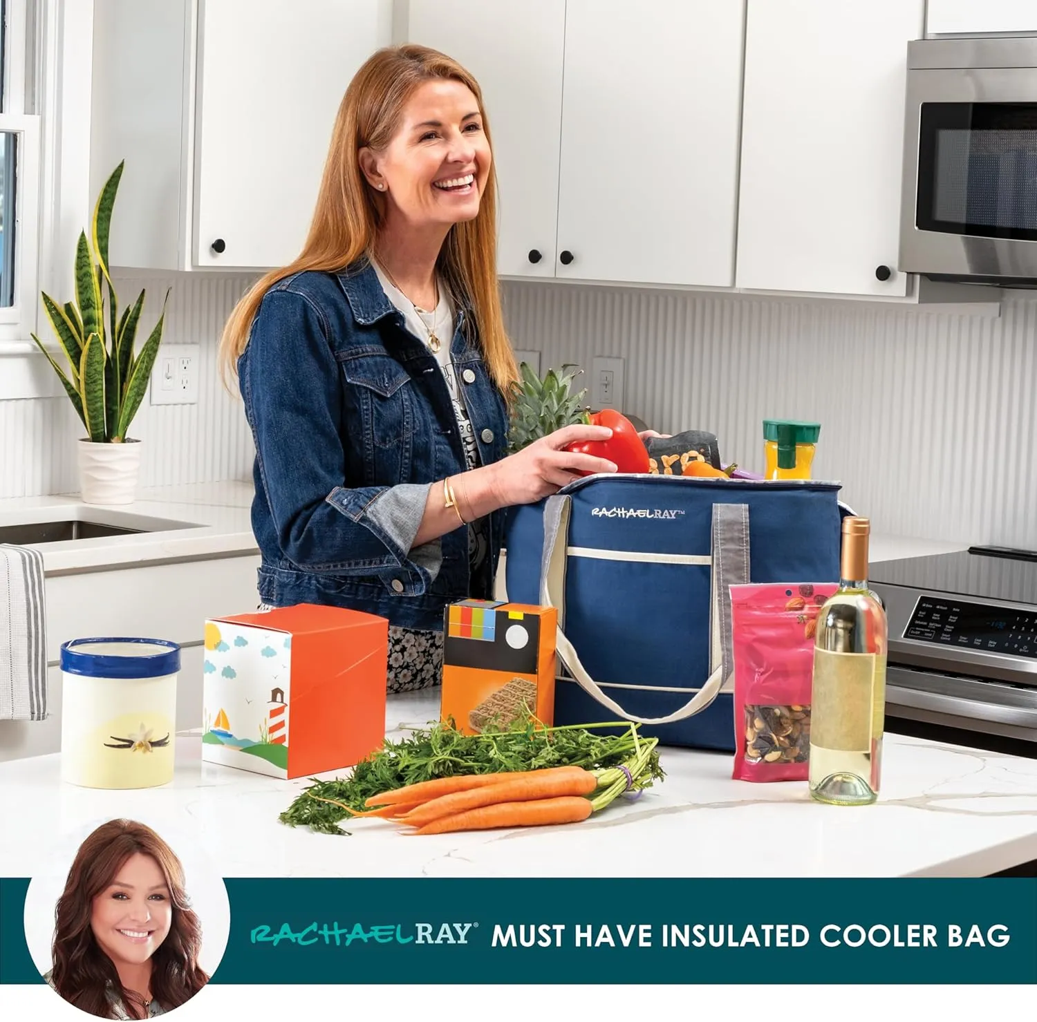 Rachael Ray Soft Reusable Insulated Canvas Grocery Tote Bag, Navy