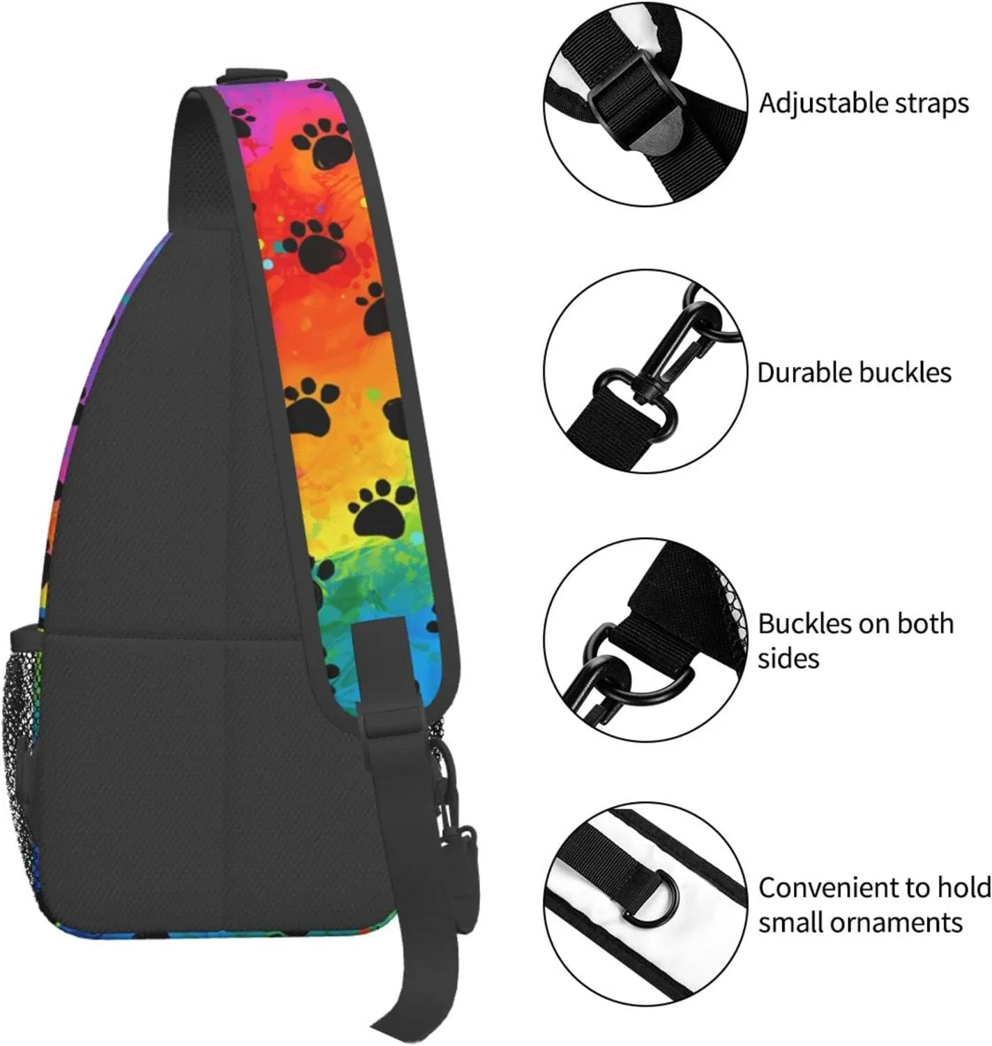 Rainbow Dog Paw Print Sling Bag Crossbody Travel Hiking Bags Casual Shoulder Daypack Mini Chest Backpack for Women Men