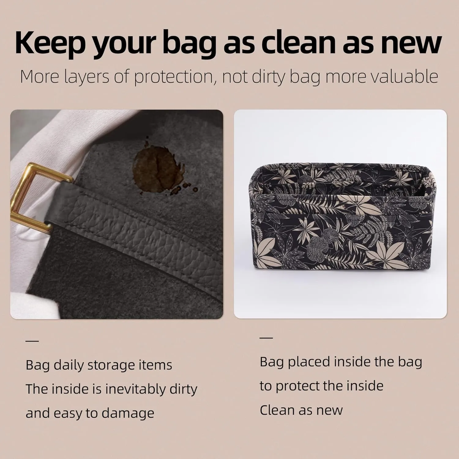 Rayon Purse Organizer Insert, unique pattern Bag organizer, bag in bag for luxury bags, fit Garden Party 26/30/36/49 bags (GP26, Dark Fragrance)