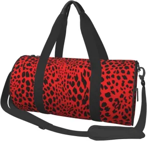 Red Leopard Pattern Printed Sports Gym Bag for Men Women Foldable Duffel Bag Carry On Weekender Bag for Travel Sports