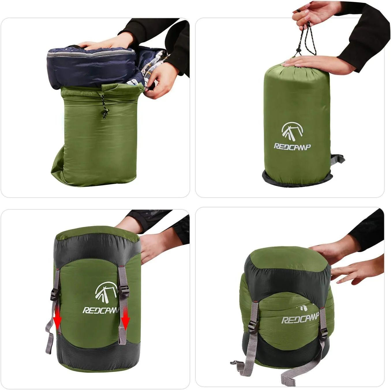 REDCAMP Nylon Compression Stuff Sack, 10L/17L/27L/40L Lightweight Sleeping Bag Compression Sack Great for Backpacking, Hiking and Camping,Blue/Yellow/Army Green/Black