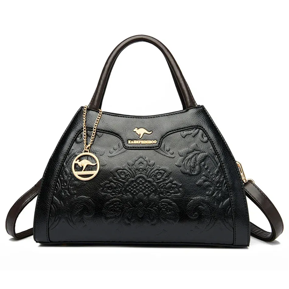 Regal Embossed Leather Tote Handbag