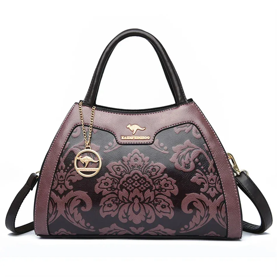 Regal Embossed Leather Tote Handbag