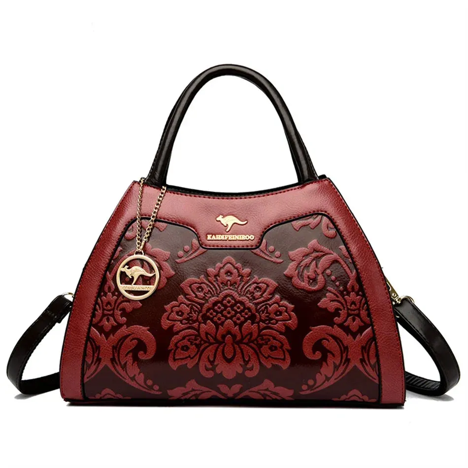 Regal Embossed Leather Tote Handbag