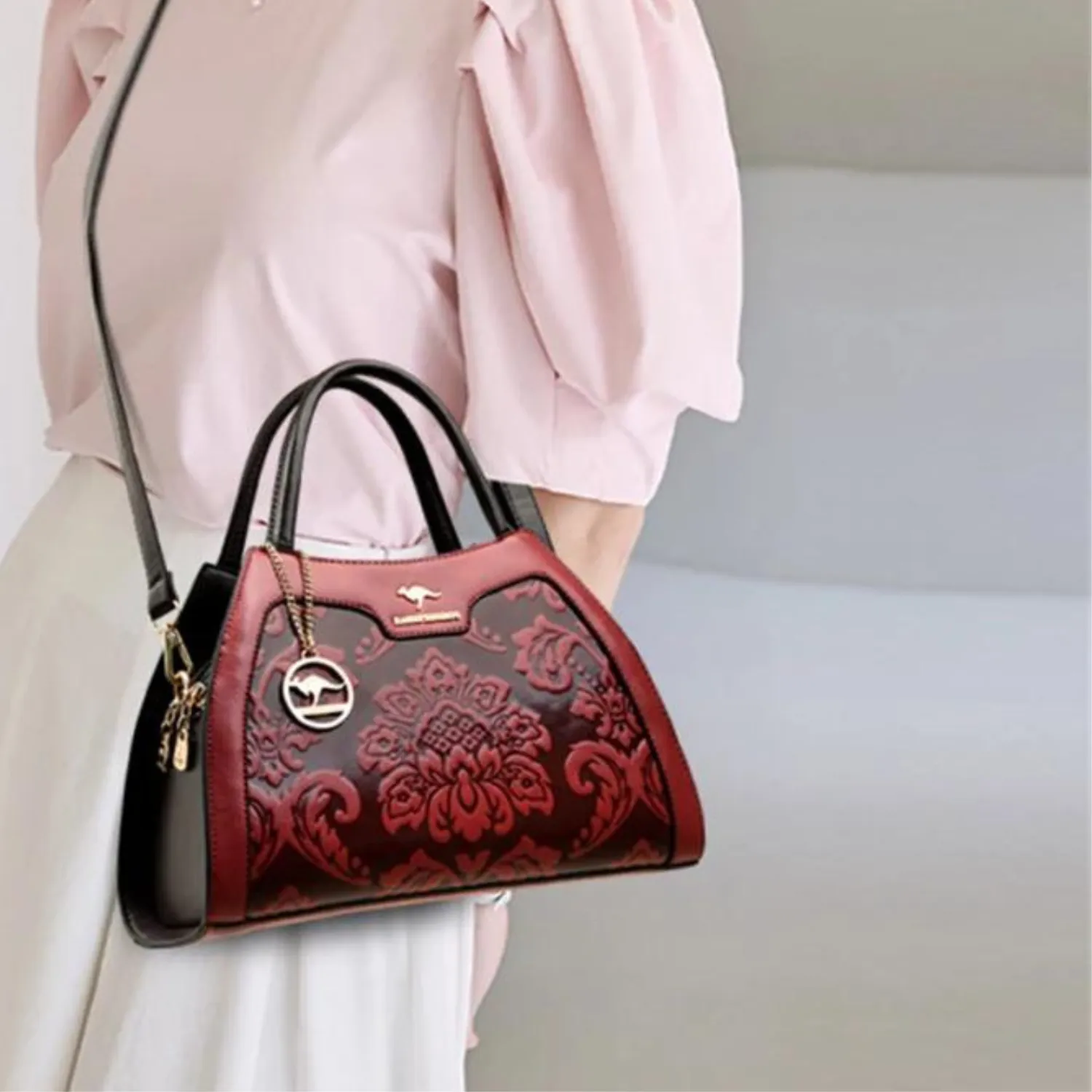 Regal Embossed Leather Tote Handbag
