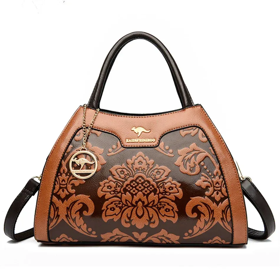 Regal Embossed Leather Tote Handbag