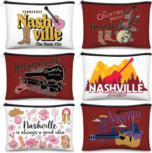 Reginary 6 Pcs City Cosmetic Bag Souvenir Gifts New York Zipper Pouch Chicago Souvenir Seattle Boston Nashville London Paris Italy Gifts Memento for Women Traveler(Nashville)