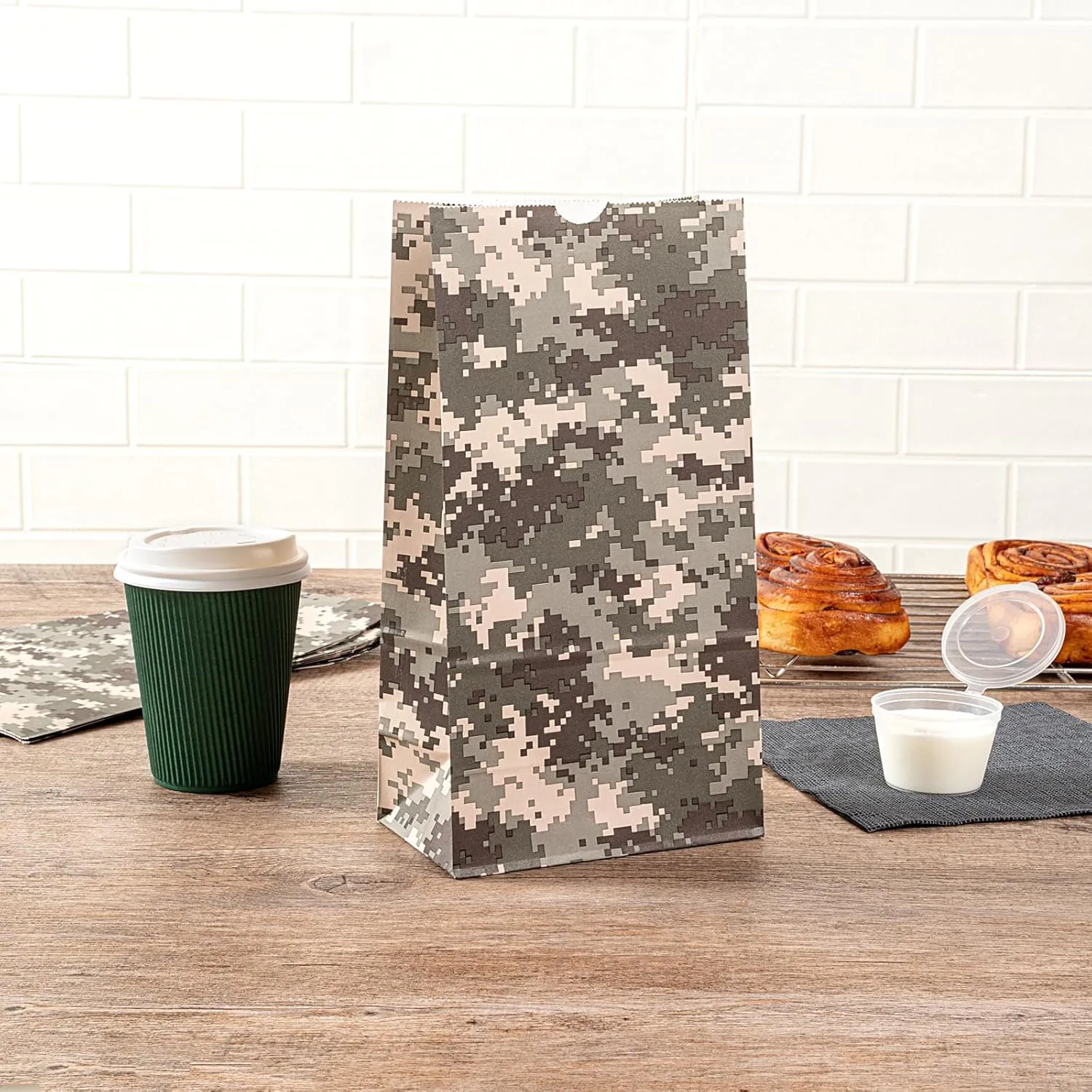Restaurantware Bag Tek 6 LB Disposable Lunch Bags 100 Sturdy Take Out Bags - Flat Bottom Great For Restaurants Cafes And Bakeries Camouflage Paper Popcorn Bags Versatile For Grocery And More