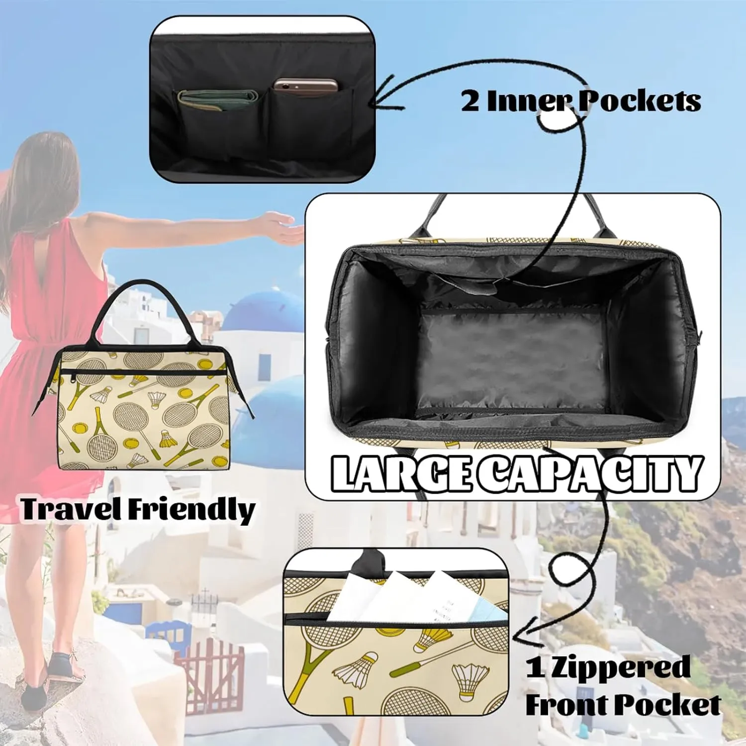 Retro Abstract Sports Travel Duffel Bag Gym Tote Bag for Women Men Waterproof Weekend Overnight Bag Carry On Tote Luggage with Pocket Personal Item Bags Sports Bag fit Travel Sports Gym Yoga