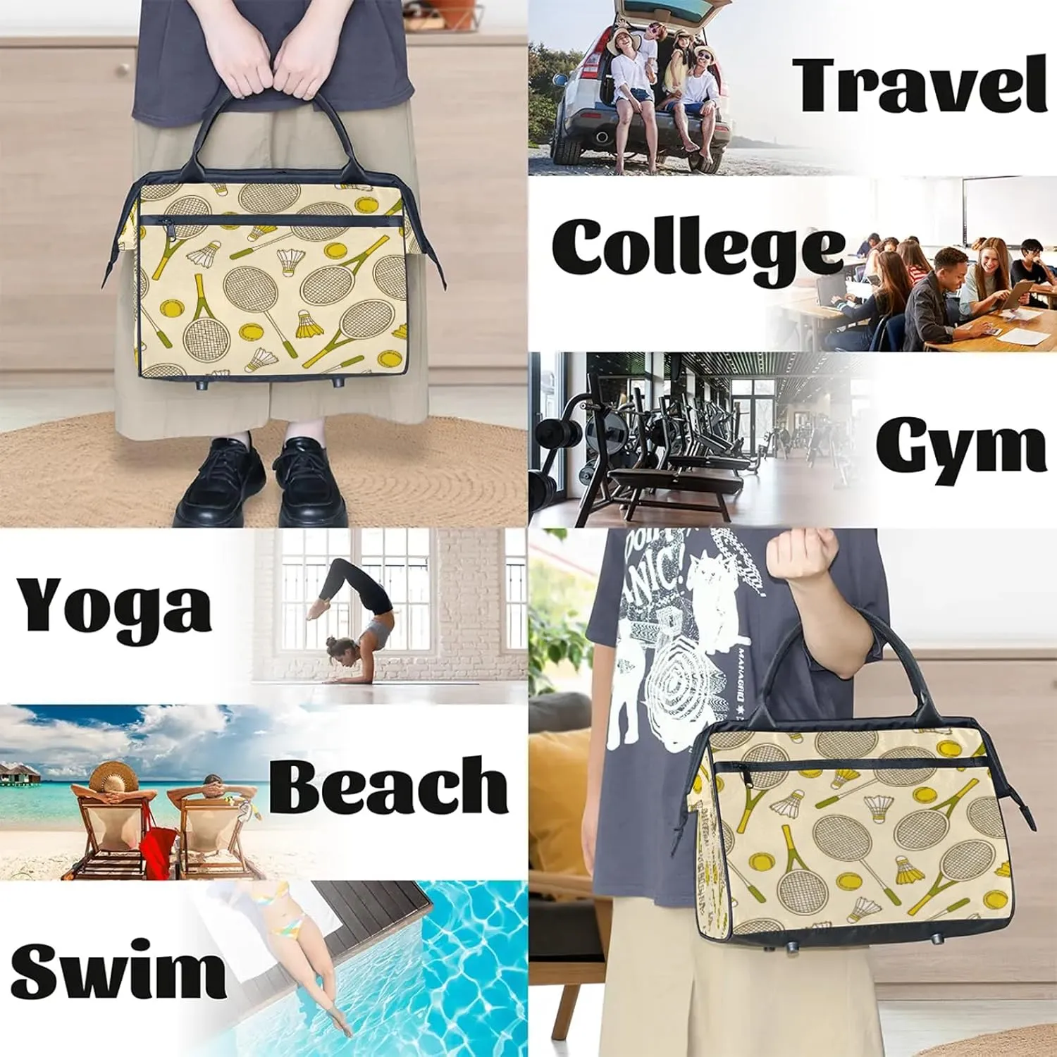 Retro Abstract Sports Travel Duffel Bag Gym Tote Bag for Women Men Waterproof Weekend Overnight Bag Carry On Tote Luggage with Pocket Personal Item Bags Sports Bag fit Travel Sports Gym Yoga
