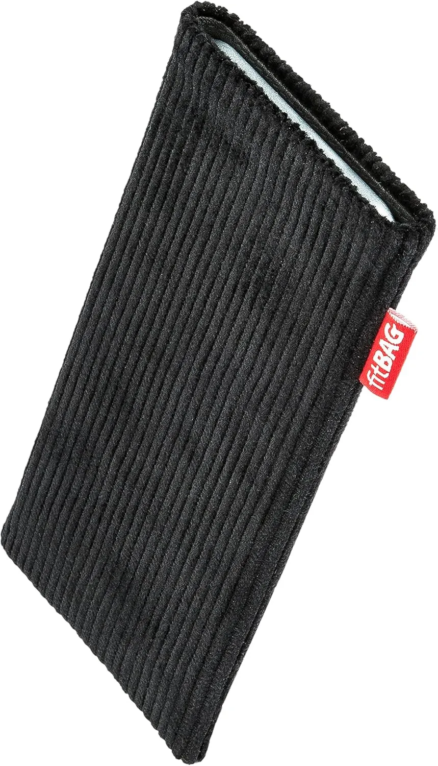Retro Black Custom Tailored Sleeve for Mobistel Cynus F3. Fine Corduroy Pouch with Integrated Microfibre Lining for Display Cleaning