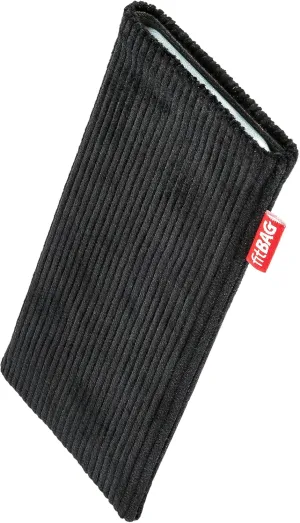 Retro Black Custom Tailored Sleeve for Mobistel Cynus F3. Fine Corduroy Pouch with Integrated Microfibre Lining for Display Cleaning