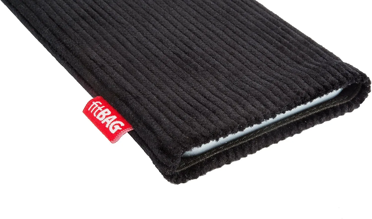 Retro Black Custom Tailored Sleeve for Mobistel Cynus F3. Fine Corduroy Pouch with Integrated Microfibre Lining for Display Cleaning