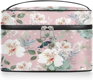 Retro Flower Paint Makeup Bag Small Cosmetic Bag for Women Travel Makeup Case Organizer Portable Zipper Make Up Brush Bag Cute Toiletry Bag Storage Bags with Handle