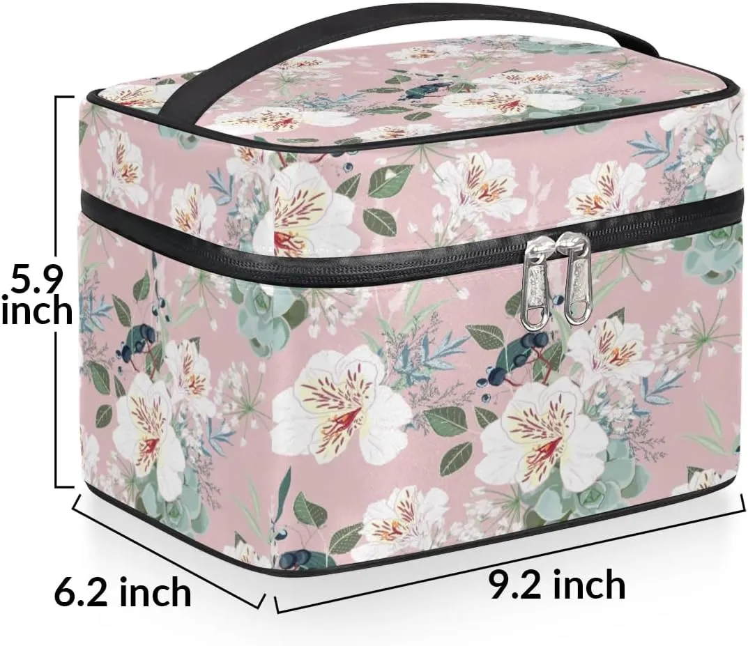 Retro Flower Paint Makeup Bag Small Cosmetic Bag for Women Travel Makeup Case Organizer Portable Zipper Make Up Brush Bag Cute Toiletry Bag Storage Bags with Handle