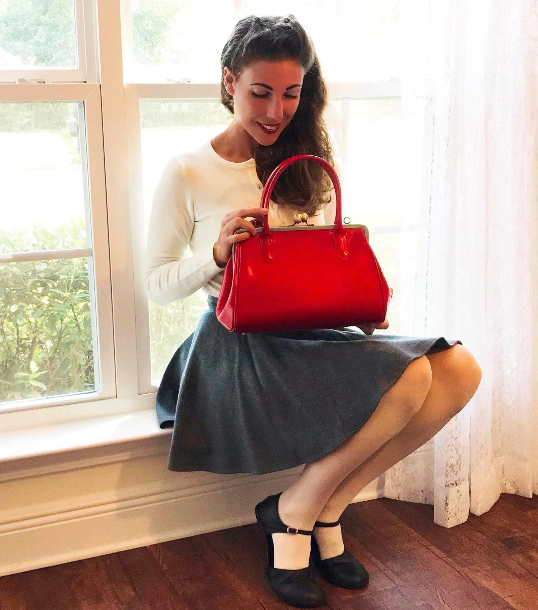 Retro Ledertasche Damen, Retro Bügeltasche "Sophie" in rot, Vintage Ledertasche, Henkeltasche, Schultertasche