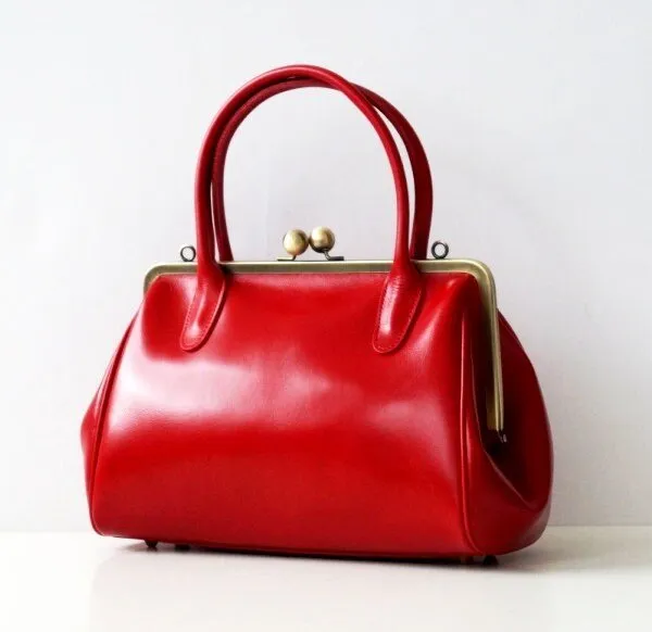 Retro Ledertasche Damen, Retro Bügeltasche "Sophie" in rot, Vintage Ledertasche, Henkeltasche, Schultertasche