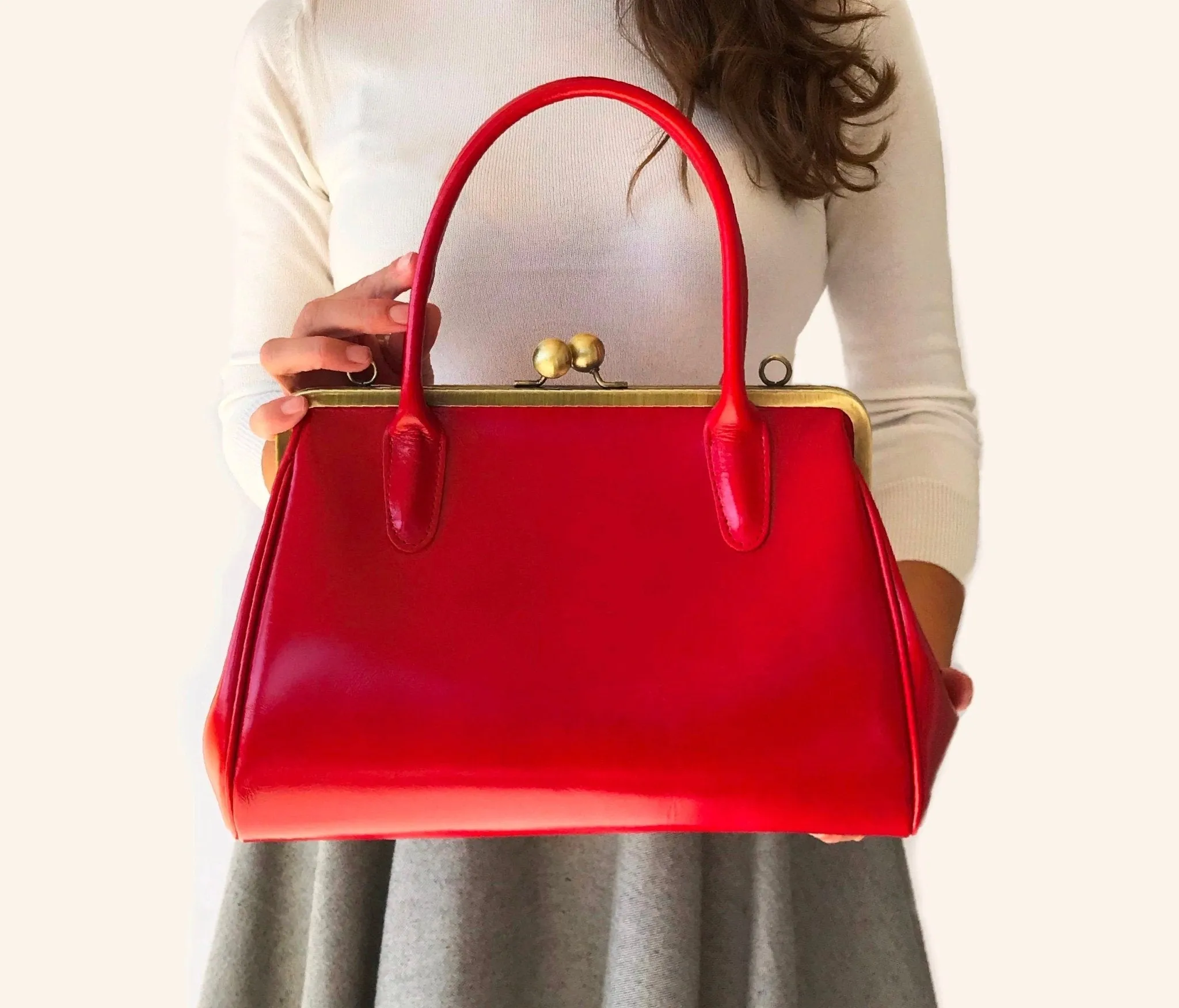 Retro Ledertasche Damen, Retro Bügeltasche "Sophie" in rot, Vintage Ledertasche, Henkeltasche, Schultertasche