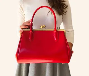 Retro Ledertasche Damen, Retro Bügeltasche "Sophie" in rot, Vintage Ledertasche, Henkeltasche, Schultertasche
