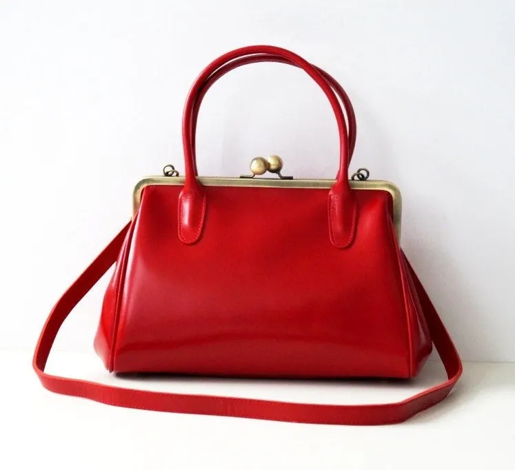 Retro Ledertasche Damen, Retro Bügeltasche "Sophie" in rot, Vintage Ledertasche, Henkeltasche, Schultertasche