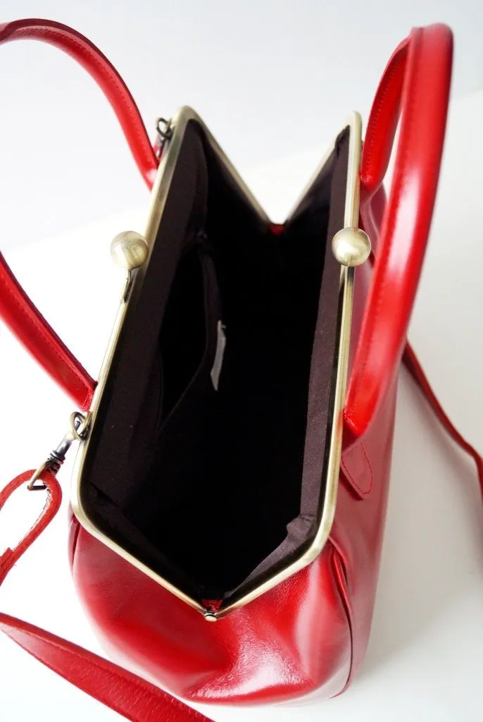 Retro Ledertasche Damen, Retro Bügeltasche "Sophie" in rot, Vintage Ledertasche, Henkeltasche, Schultertasche