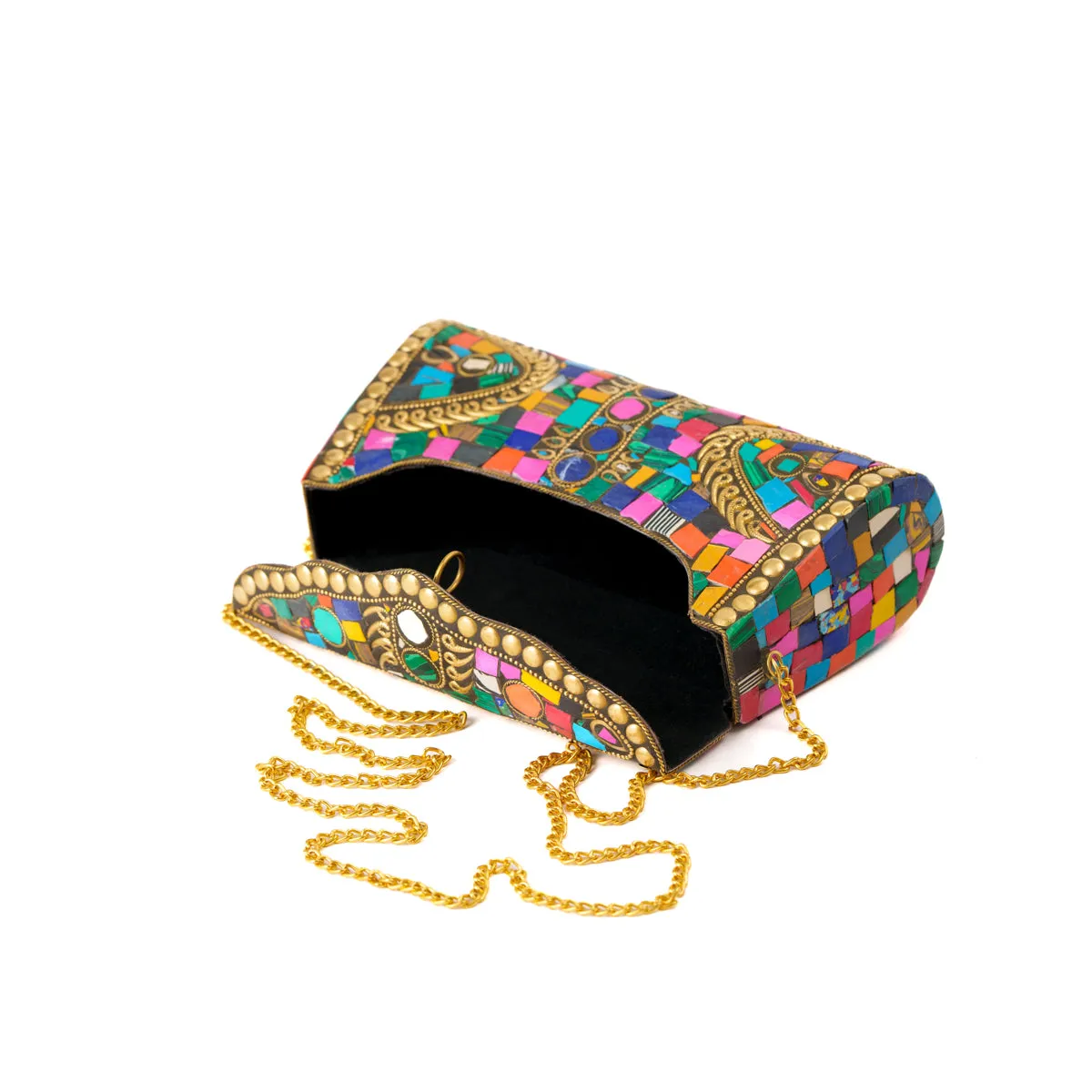 Retro Multicolor Stone Clutch