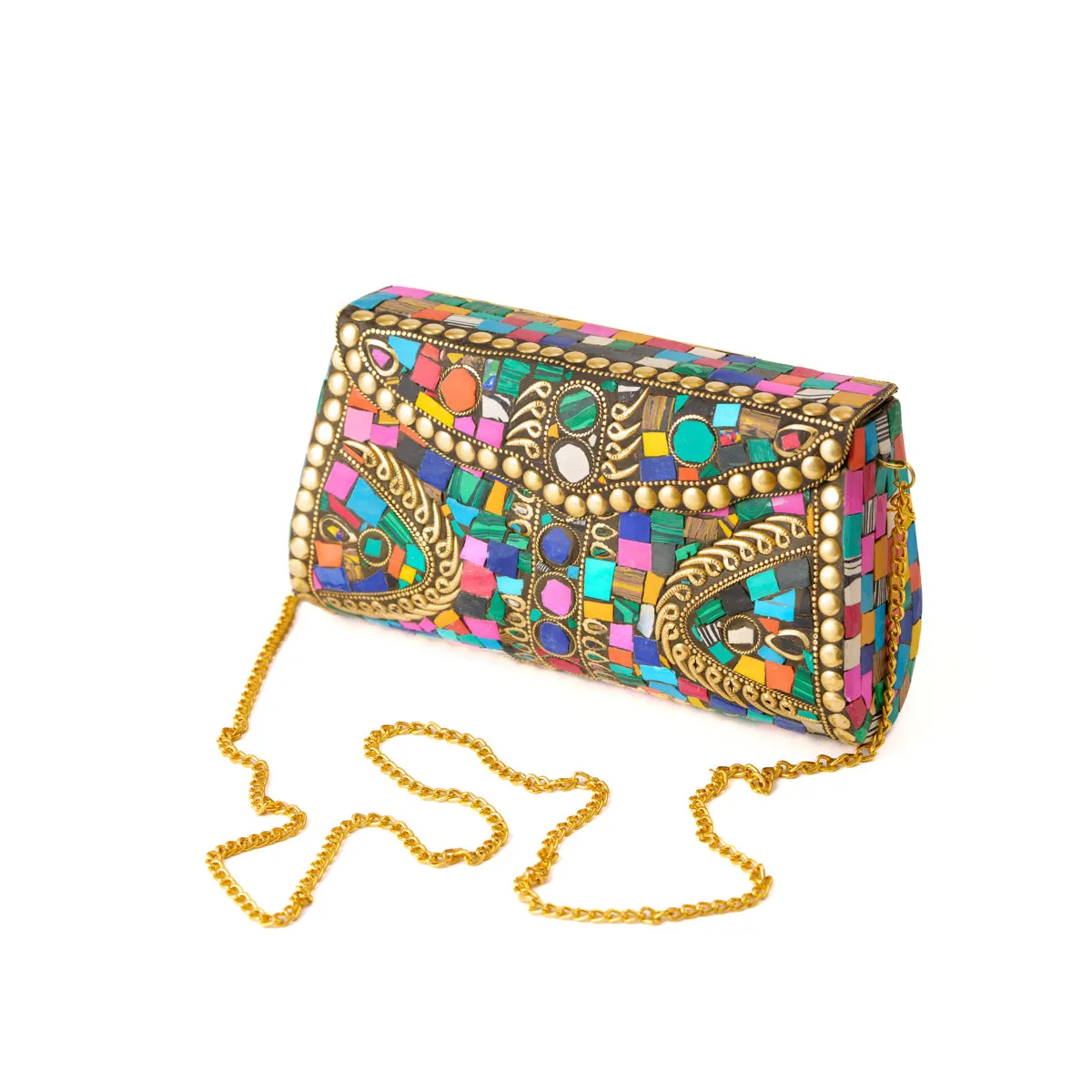 Retro Multicolor Stone Clutch