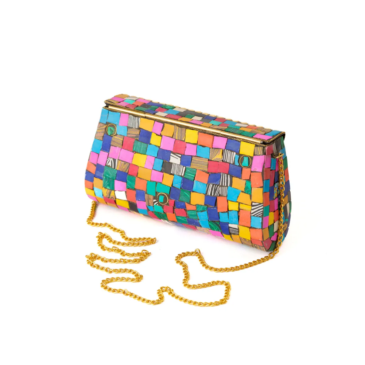 Retro Multicolor Stone Clutch
