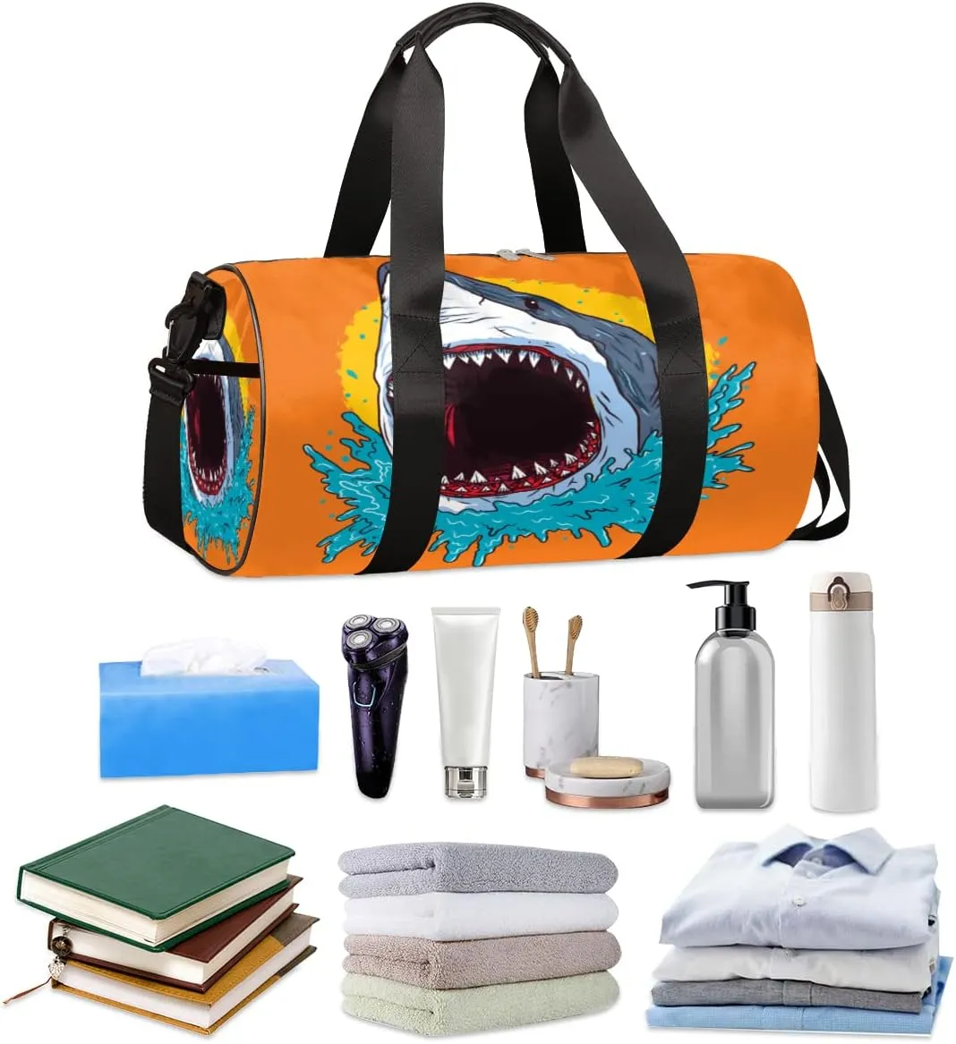 Retro Shark Scary Gym Bag Small Gym Duffel Bags for Men Women Overnight Weekender Bag Lightweight Sport Duffle Bag Carry On Gymbag